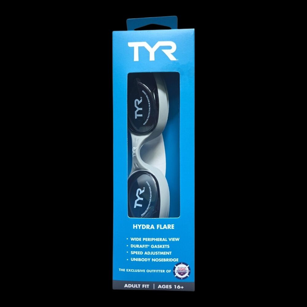 TYR Hydra Flare Adult Swim Goggles Anti-Fog White/Black New Ages 16+